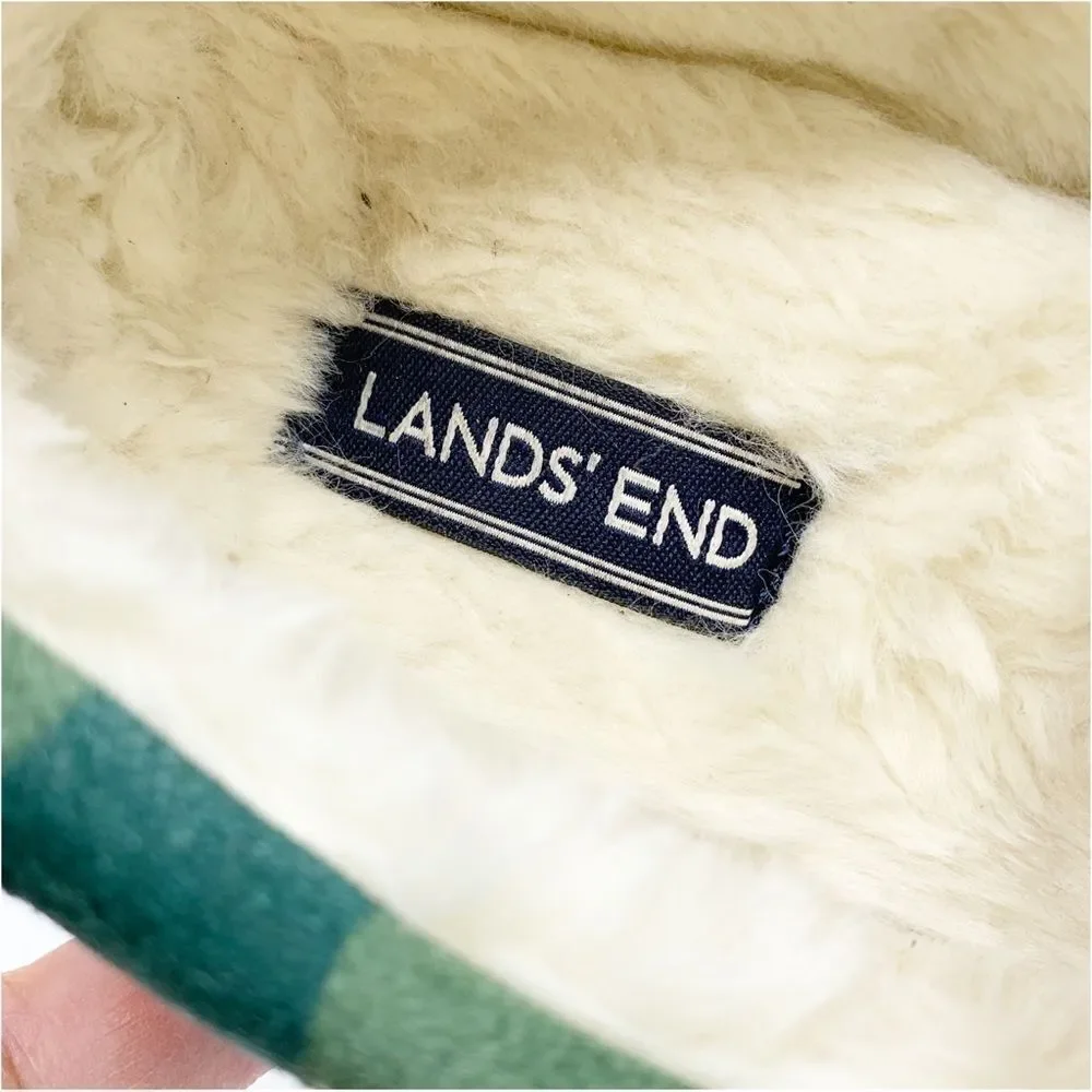 Lands' End Green Camo Print Moccasin‎ Slippers Faux Fur Lining Kids Size 1